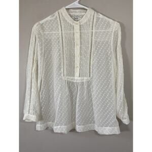Madewell White Sheer Pleated Blouse Textured‎ Swiss Dot Size XSMALL Relaxed Boxy